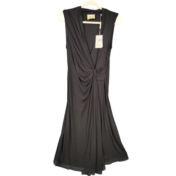 ELIE TAHARI Black Faux Wrap Sleeveless Office Career Stretch Dress SIZE SMALL - Picture 1 of 10